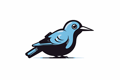 a swift bird resting and looking at a dslr camera, vector logo, minimalist, simple, two color, blue, white, black