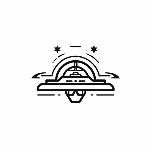 wisdom starship illustration, minimal, outline strokes only, black and white, logo, vector, minimallistic, white background