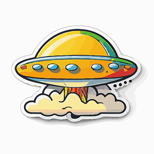 ufo, sticker, vector, white background, contour, cartoon style