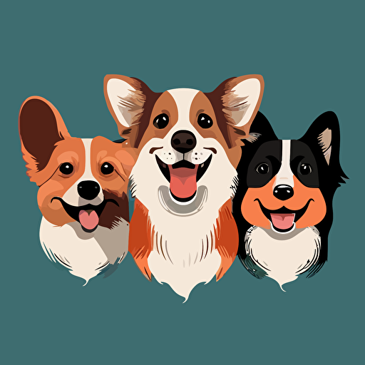 vector image of dogs smiling, minimalist, dogs all sizes