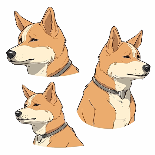 2/3 left side profile shot head and shoulder, cartoon 2d, Shiba Inu wearing pharaoh, cartoon anime, Vector illustration, white background
