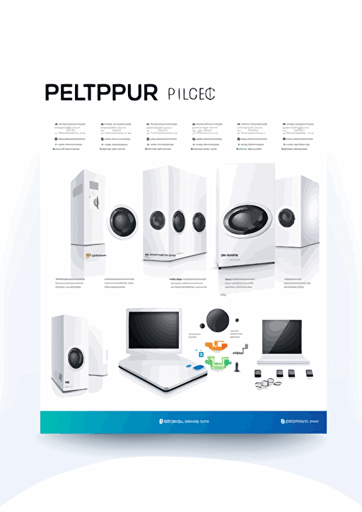 Electronics product flyer cover page, flat vector design, white background, four main products on display, large heading at top, modern, minimalist, corporate