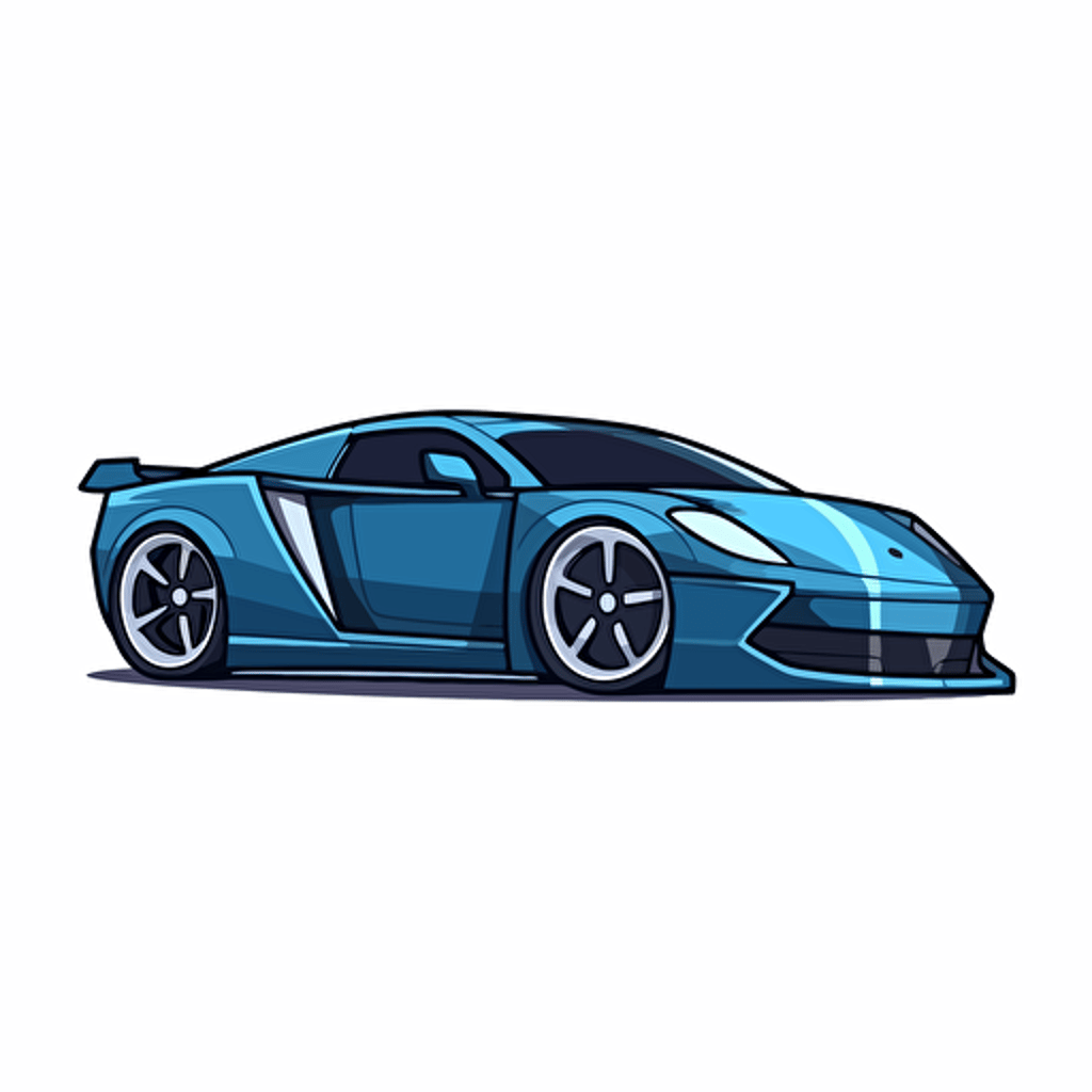 blue sport car front right side simple 2d cartoon vector sticker style white background