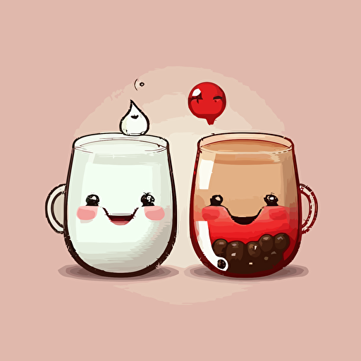 two cute oolong tea smilling red and white. Vector style. 2D. Drawing.