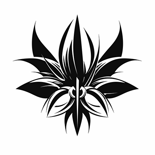 vector art futuristic symbol of a flower and a blade, minimalist style, black on white backdrop