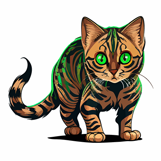 A cartoon mini bengal cat with green emerald eyes vector illustration cute meowing