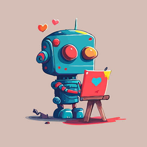 cute robot for a logo, love painting, vector art, flat design
