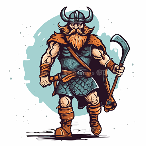 Clipart style art of a viking set to out on a mission, simplistic features, white background, vector