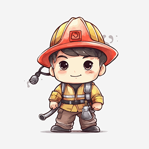 cute firefighter, detailed, cartoon style, 2d watercolor clipart vector, creative and imaginative, hd, white background