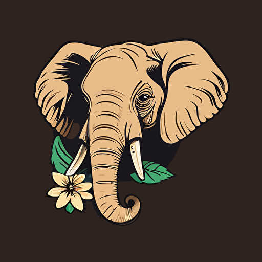 flat vector logo of a elephants face whithout body where the trunk is holding a flower