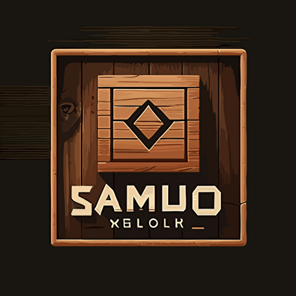 simple logo design for a wood workshop, name "wood in a square", flat 2d, vector, esport, company logo,bauhaus style