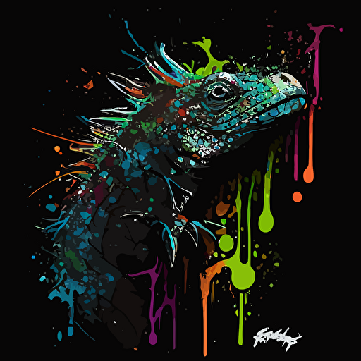 graffiti paint dripping vector logo of an iguane, black background