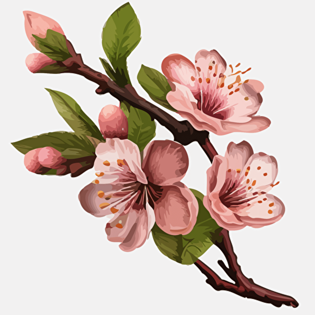 A painted prunus persice flower in color #B55D6D , no background, vector, background has shade #1B110B