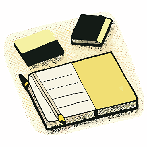vector art of collaborative note taking, pastel yellow black and white color scheme