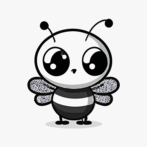 cute bee in farm, big cute eyes, pixar style, simple outline and shapes, coloring page black and white comic book flat vector, white background
