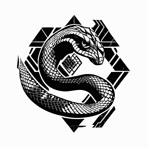 geometric mascot iconic logo of snake spinning on itself black vector, on white background