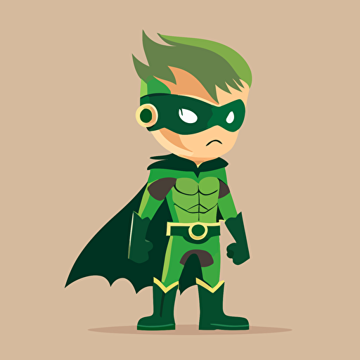 simple funny kid style vector illustration of superhero Eco Man, in the superhero costume, green colors, minimum details flat design