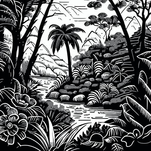 vector line drawing with wallpaper pattern, depicting polluted jungle scenery