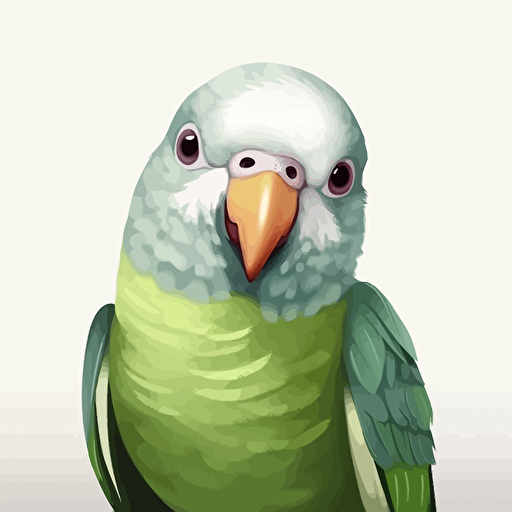 Quaker Parrot bird looking straight in the camera, white bg, vector