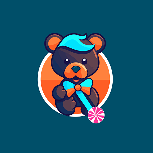 futuristic bear holding a lolly pop bow logo design, vector art,