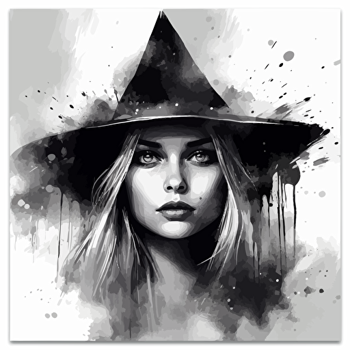 black and white witch girl print by starkneeds design, in the style of patrice murciano, alena aenami, emerico imre toth, contest winner, misty atmosphere, the stars art group (xing xing), simplistic vector art