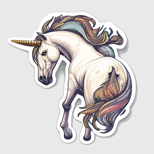 a unicorn, Sticker, Adorable, Soft Color, Street Art, Contour, Vector, White Background, Detailed