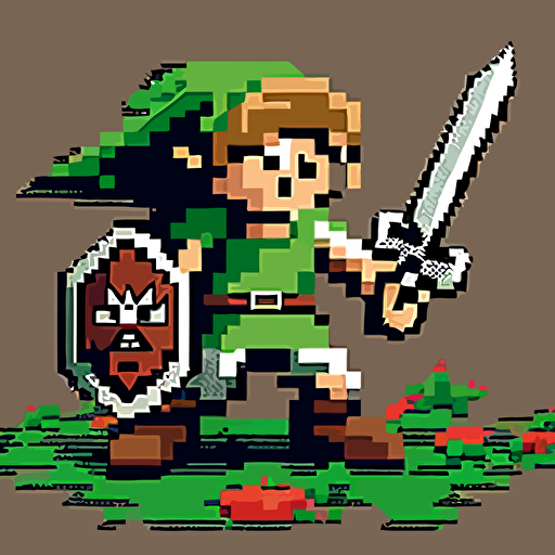 1980s styled 8 bit legend of Zelda, link from Zelda vector drawing