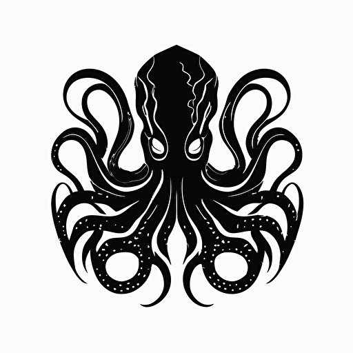 a symmetric and geometric octopus logo, black vector, minimalist