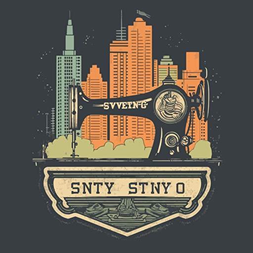 Use a sewing machine and design a logo for the city. Use bright colors, vector style, printing, high-resolution, high-definition, clear, and detailed
