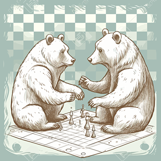 vector illustration of two bears playing chess