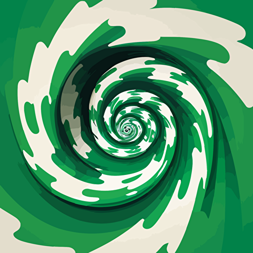 flat vector art, 2 colors, white swirl vortex, green background