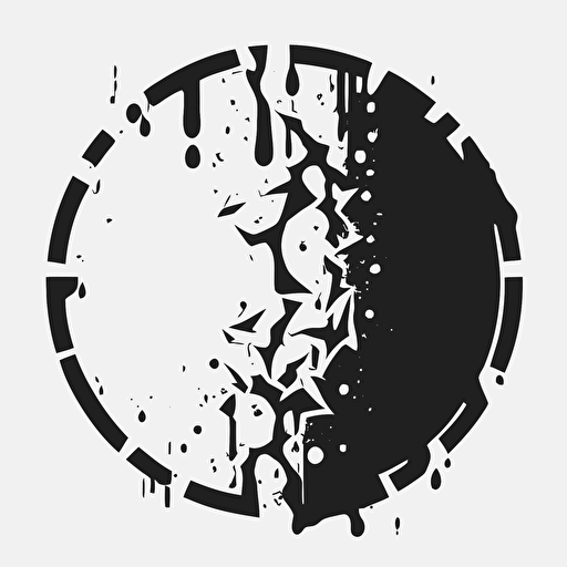 circular logo of a broken chain vector, simple design, black and white, flat