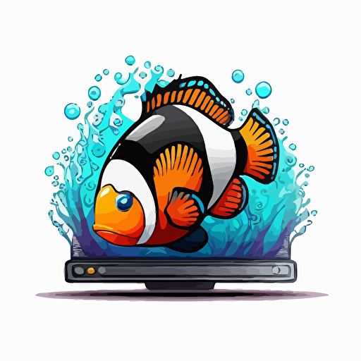 vector logo multi color on white background clown fish in a aquarium that is a black terminal promt from a computer