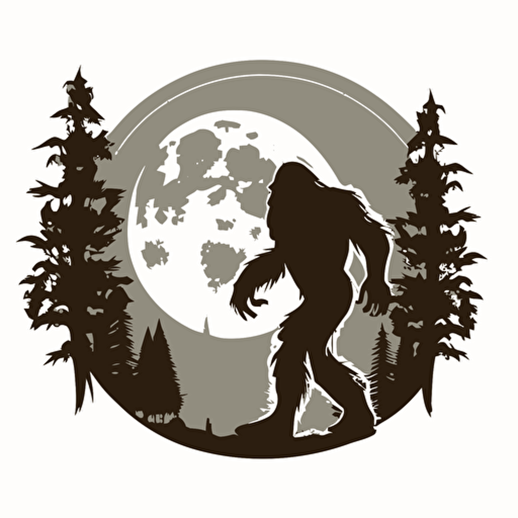 bigfoot with moon in background, vector logo, vector art, emblem, simple cartoon, 2d, no text, white background