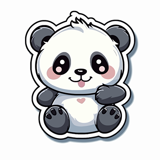 sticker, chubby round panda, kawaii, cute and happy, contour, vector, white background