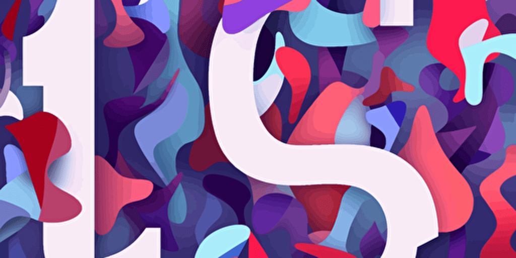 the number 4 vector art design milk. plain background. the palette is a lot of purple with little blue and little green.