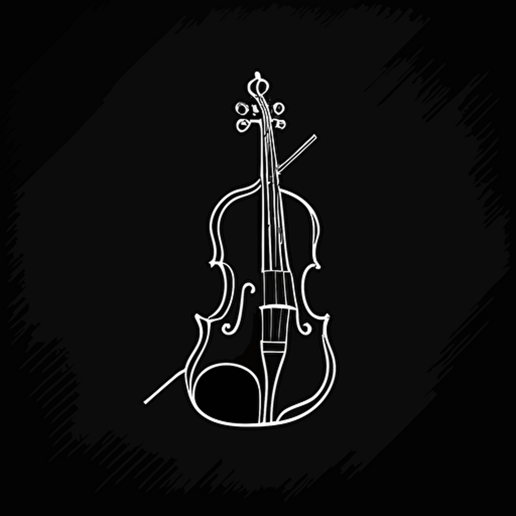minimal white line logo of a violin black background, vector