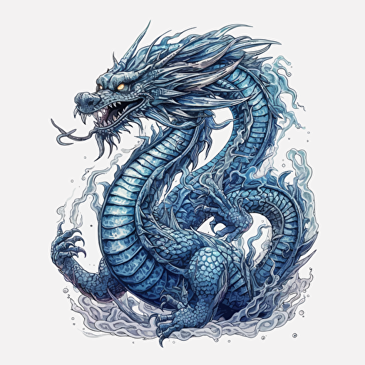 Chinese dragon, digital art, vector, hyper-detailed, white background, sticker, blues
