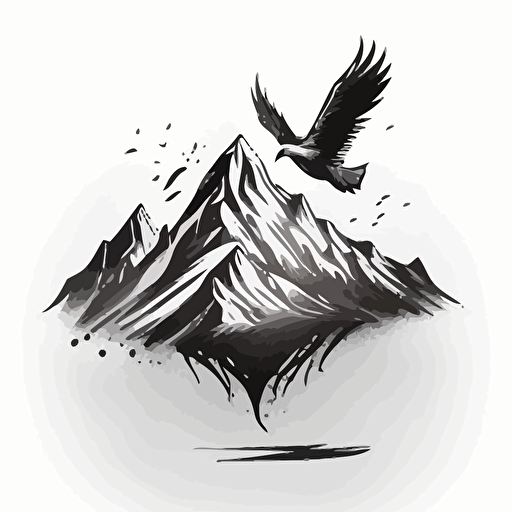 create a timeless modern logo of a mountain with a spread wing black vector white background
