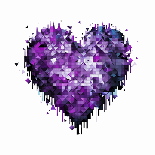 Heart shape split from the middle, violet color, black stroke, pixel style, 2d, vector illustration, white background
