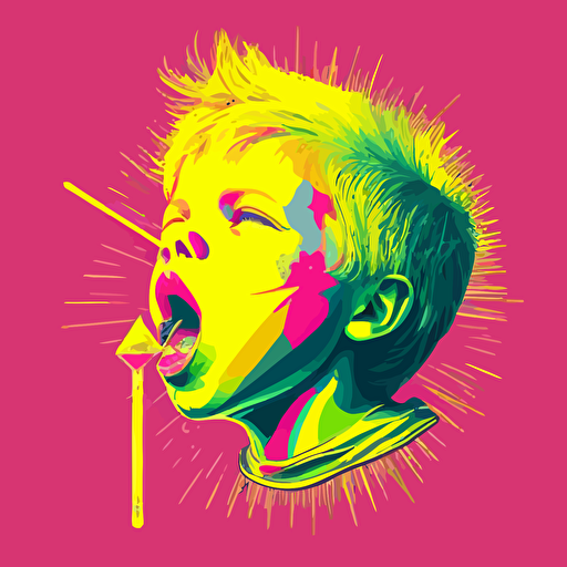 pink,yellow,vector,fantasy,face,young boy licking a needle