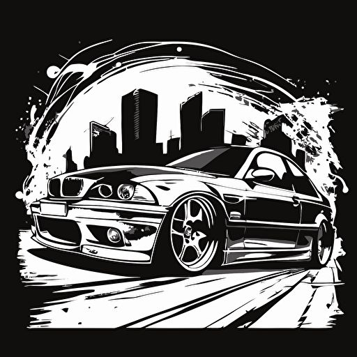 e46, black and white, comic style, urban, vector, logo