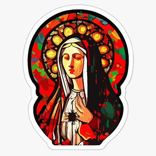 our lady of fatima, religious imagery, praying, sticker, vector, vivid colors