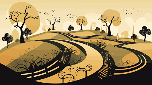 vector illustration of metaphor "many paths to a goal" as landscape.