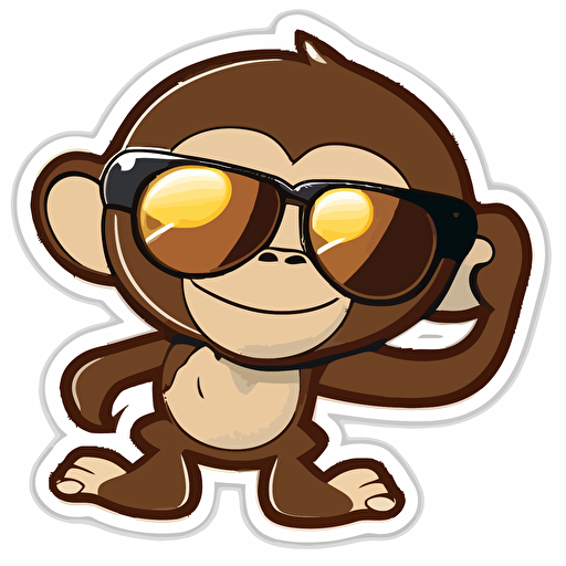 Sticker, Happy monkey in sunglasses, Kawaii, contour, vector, white background