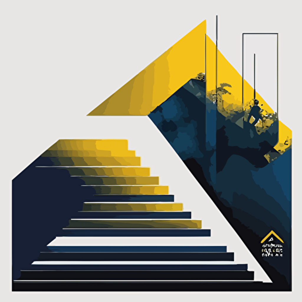 logo with stairs, simple, vector, main color indigo, sub color white & yellow