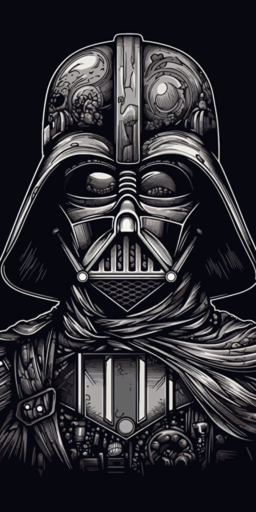 Darth Vader, shoulder view, vector gradient hand drawn illustration