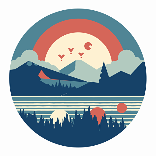 logo with 4th of July celebration on a lake beach with blue ridge mountains in the background , 1 color, vector, silhouette, white background, dribbble, behance, brand