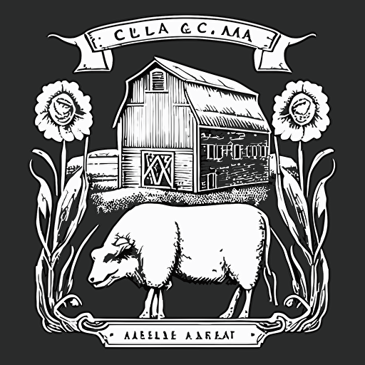 line drawing coat of arms, iowa barn, corn, sheep, Vector