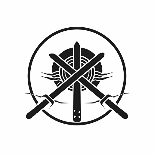 Logo of a two crossed katanas, minimalist icon, silhouette, vector, black on white background